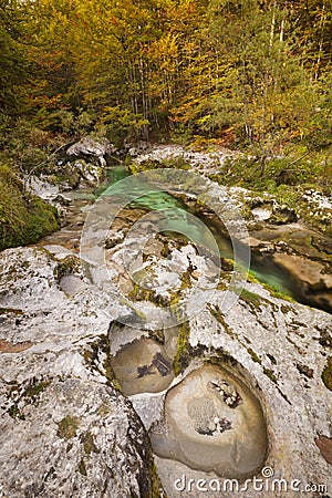 Autumn colours in the Mostnica Gorge in Slovenia Stock Photo