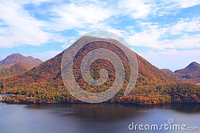 Autumn colours of Mountain and lake Stock Photo