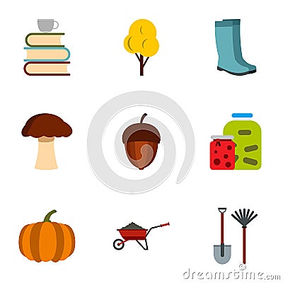 Autumn coming icons set, flat style Vector Illustration