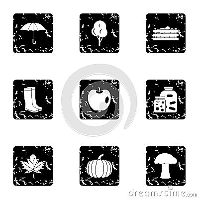 Autumn coming icons set, grunge style Vector Illustration