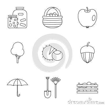 Autumn coming icons set, outline style Cartoon Illustration