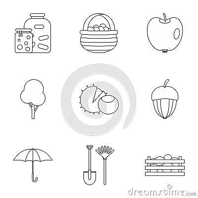 Autumn coming icons set, outline style Vector Illustration