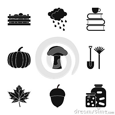 Autumn coming icons set, simple style Vector Illustration