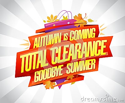 Autumn is coming, total clearance sale summer collections advertising banner Vector Illustration