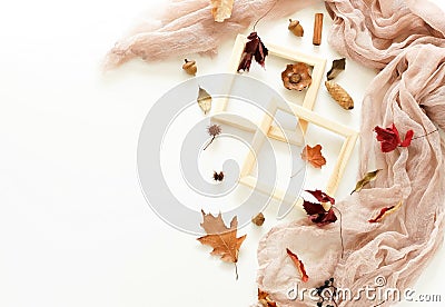 Autumn composition background. Artist home office desk workspace Stock Photo