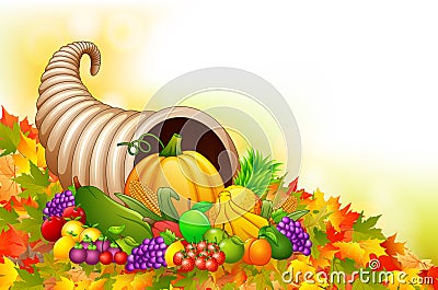 Autumn cornucopia horn of plenty with fruits Vector Illustration