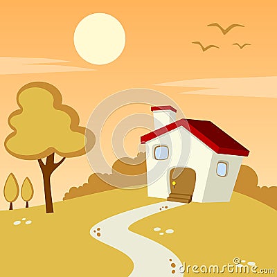 Autumn Countryside Landscape Vector Illustration