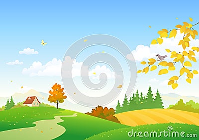Autumn countryside landscape Vector Illustration