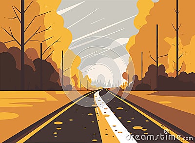 Autumn countryside scenery mid-autumn leaves falling from trees in orange foliage. Vector illustration Stock Photo