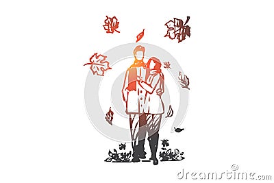 Autumn, couple, love, fall, romantic concept. Hand drawn isolated vector. Vector Illustration