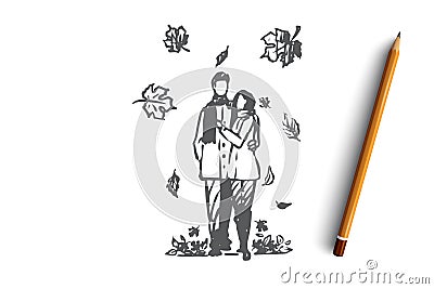 Autumn, couple, love, fall, romantic concept. Hand drawn isolated vector. Vector Illustration