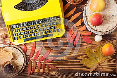 Autumn coziness, retro printing machine Stock Photo