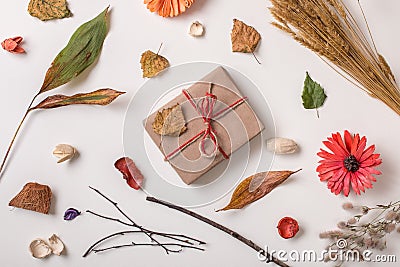 Autumn creative set with craft gift Stock Photo