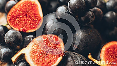 Autumn crop organic fruit assortment black fig Stock Photo