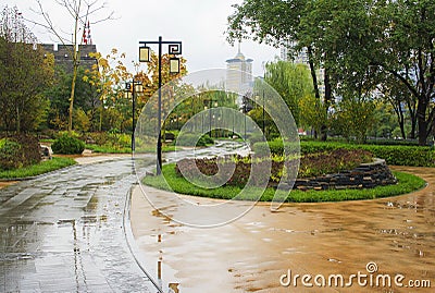 Autumn day in the Chinese park. Xian China. Stock Photo