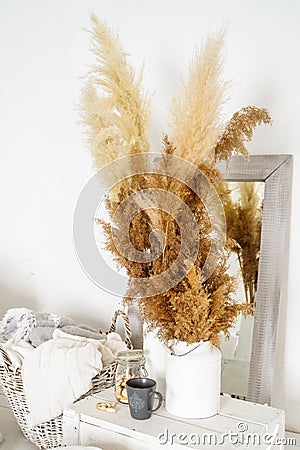 Autumn decoration with large dried flowers Stock Photo