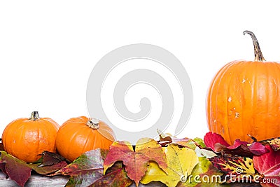 Autumn decoration, pumpkins and leaves Stock Photo