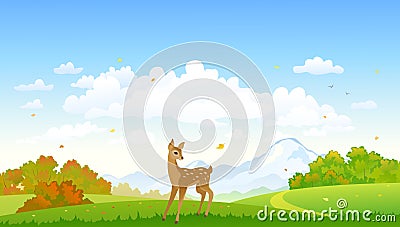 Autumn deer and forest landscape Vector Illustration