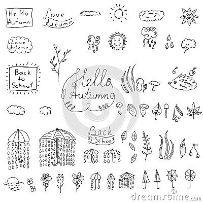Autumn doodle weather collection Vector Illustration