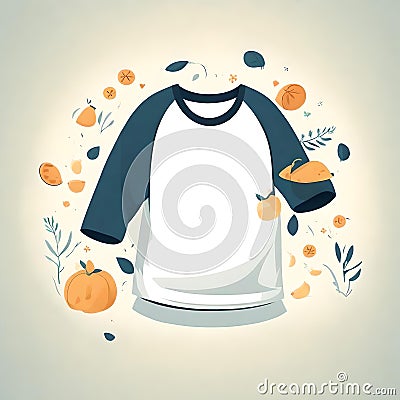 Autumn Essence: Long-Sleeve Shirt with Fall Accents Cartoon Illustration