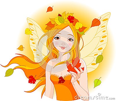 Autumn fairy with leaf Vector Illustration