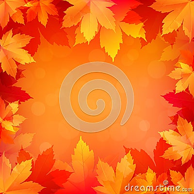 Autumn, fall background with bright golden maple leaves Vector Illustration