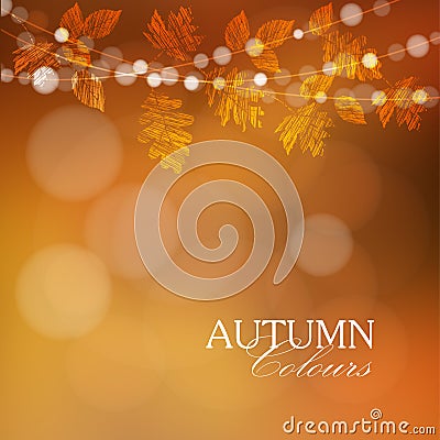 Autumn, fall background with leaves and lights, Vector Illustration