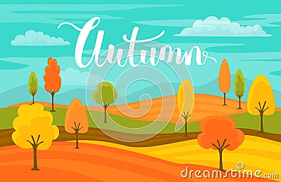 Autumn fall cartoon landscape background Stock Photo