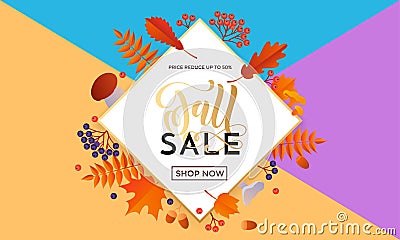Autumn fall gold sale poster or September shopping promo banner autumnal discount Vector Illustration