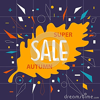 Autumn fall oak leaf sale banner background with geometric confetti shapes Stock Photo