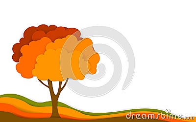 Autumn fall tree in digital layered effect paper cut style, isolated vector Vector Illustration