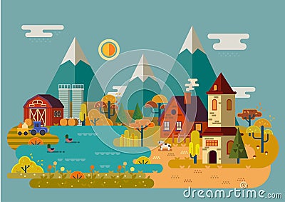 Autumn or fall at village or countryside Vector Illustration