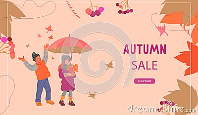 Autumn or fall website banner for shop seasonal sale flat cartoon vector illustration Vector Illustration