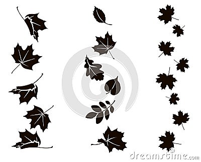 Autumn falling leaves. Vertical ornament with leaf silhouette Vector Illustration