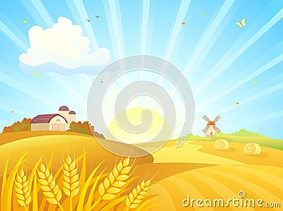 Autumn farm sunrise Vector Illustration