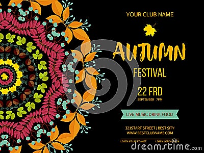 Autumn festival background. Invitation banner with fall leaves. Vector illustration Vector Illustration