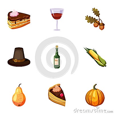 Autumn festival icons set, cartoon style Vector Illustration