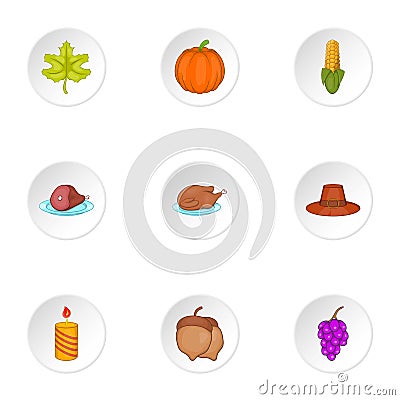 Autumn festival icons set, cartoon style Vector Illustration