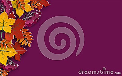 Autumn floral background with colorful silhouettes of tree leaves on yellow background, design elements for the fall season banner Vector Illustration