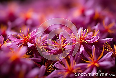 Autumn-flowering Saffron crocus. Generative AI Stock Photo