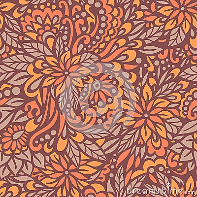 Autumn flowers. Seamless decorative pattern. Vector Illustration