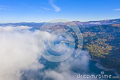 Autumn fog cloud in mountain landscape Stock Photo