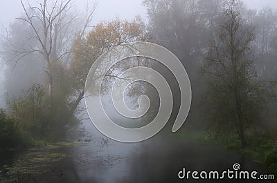 Autumn fog on the river Stock Photo