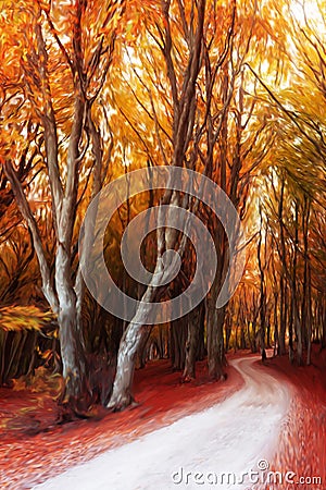 Autumn forest digital painting Stock Photo