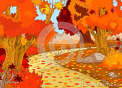 Autumn Forest Landscape Vector Illustration