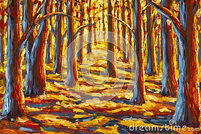 Autumn forest painting Stock Photo