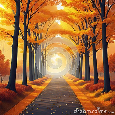 Autumn forest pixel trees Cartoon Illustration