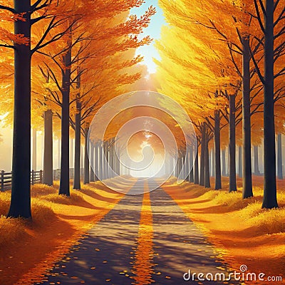 Autumn forest pixel trees Cartoon Illustration