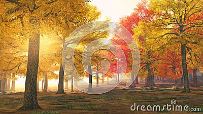 Autumn forest trees in magical colors Stock Photo