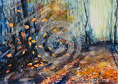 Autumn forest watercolors painted. Stock Photo
